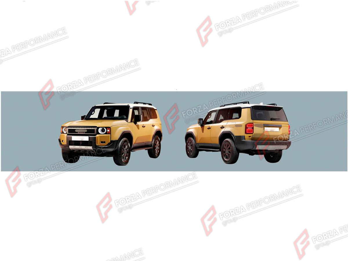 BODY KIT for TOYOTA LAND CRUISER PRADO 250 2023+ FORZA PERFORMANCE custom fit High Vision Style
Set includes:

Front Bumper
Rear Bumper
Hood Air Vent Covers
LED Headlights
Trailer Hitch Ball Hook
Rear Spoiler Wing
Roof Spoiler
Material: Plastic

NOTE: Professional installation is required.