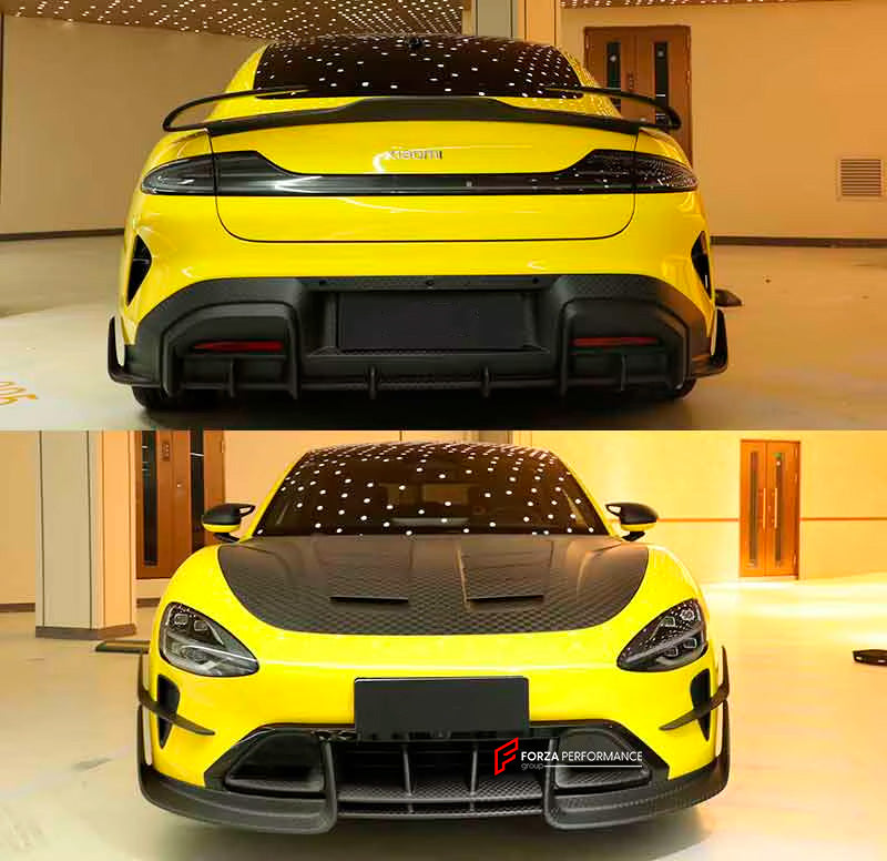 CARBON BODY KIT for XIAOMI SU7 2024+

Set includes:

Front Lip

Front Bumper Trims
Hood/Bonnet
Side Mirror Covers
Side Skirts

Rear Spoiler
Rear Diffuser

Material: Carbon Fiber

Note: Professional installation is required.