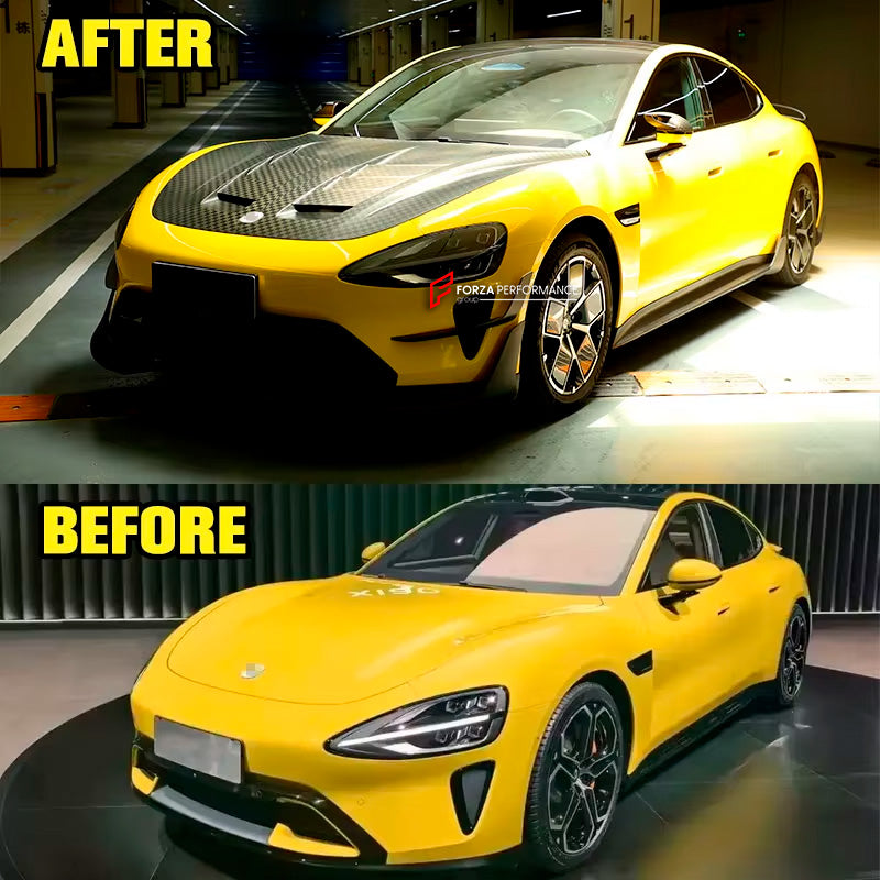 CARBON BODY KIT for XIAOMI SU7 2024+

Set includes:

Front Lip

Front Bumper Trims
Hood/Bonnet
Side Mirror Covers
Side Skirts

Rear Spoiler
Rear Diffuser

Material: Carbon Fiber

Note: Professional installation is required.