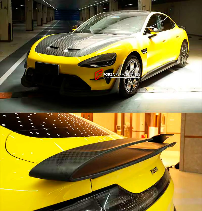 CARBON BODY KIT for XIAOMI SU7 2024+

Set includes:

Front Lip

Front Bumper Trims
Hood/Bonnet
Side Mirror Covers
Side Skirts

Rear Spoiler
Rear Diffuser

Material: Carbon Fiber

Note: Professional installation is required.