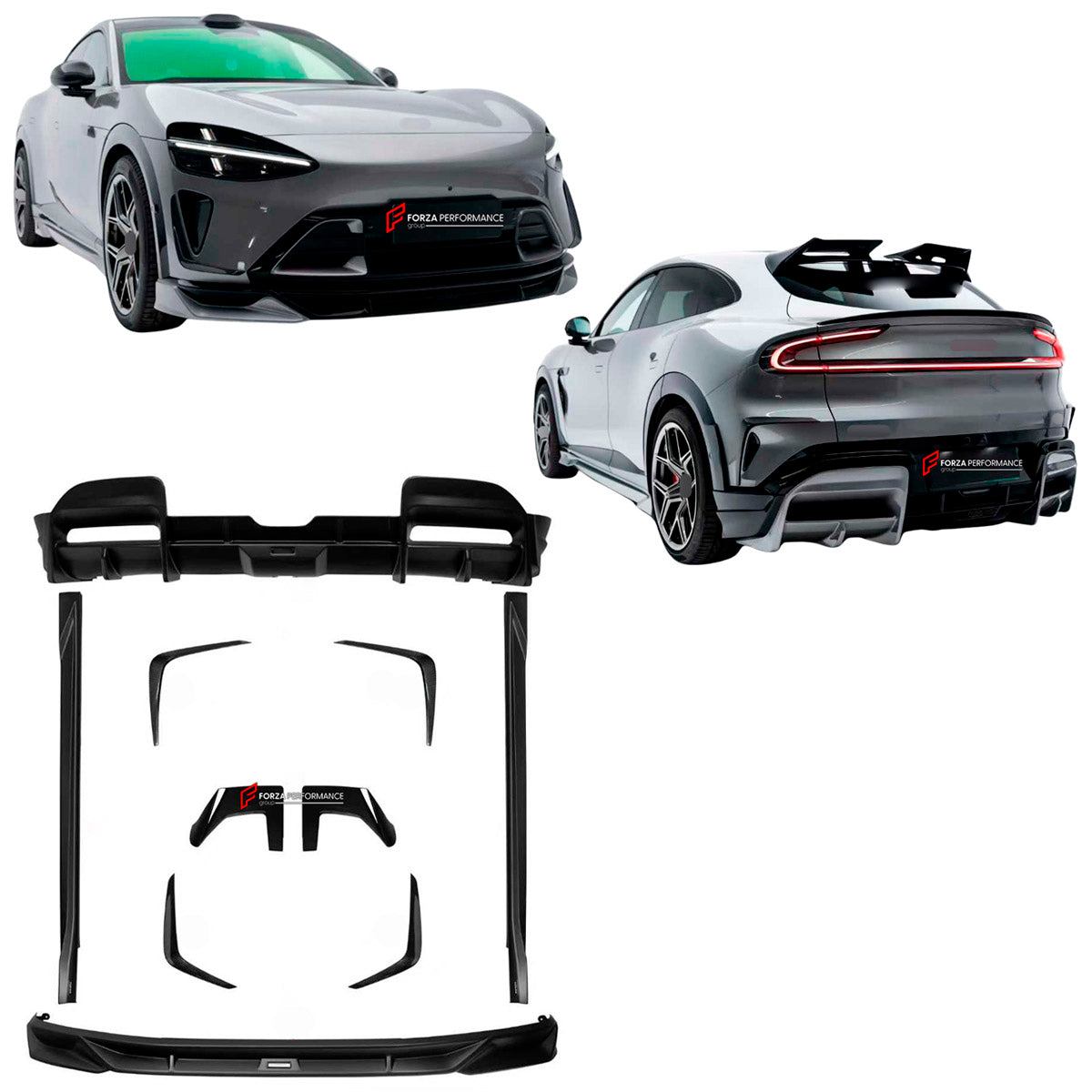 BODY KIT for XIAOMI YU7 2025+ FORZA PERFORMANCE custom fit XIAOMI YU7 YOFER
Set includes:

Front Bumper
Front Bumper Vents
Side Skirts
Roof Spoiler
Rear Bumper Vents
Rear Bumper
Material: Plastic

NOTE: Professional installation is required.