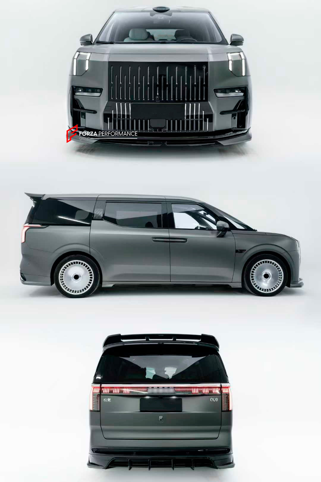 BODY KIT FOR ZEEKR 009 2022+

Set includes:
Front Lip

Side Skirt
Roof Spoiler
Rear Diffuser

Material: Plastic

NOTE: Professional installation is required
