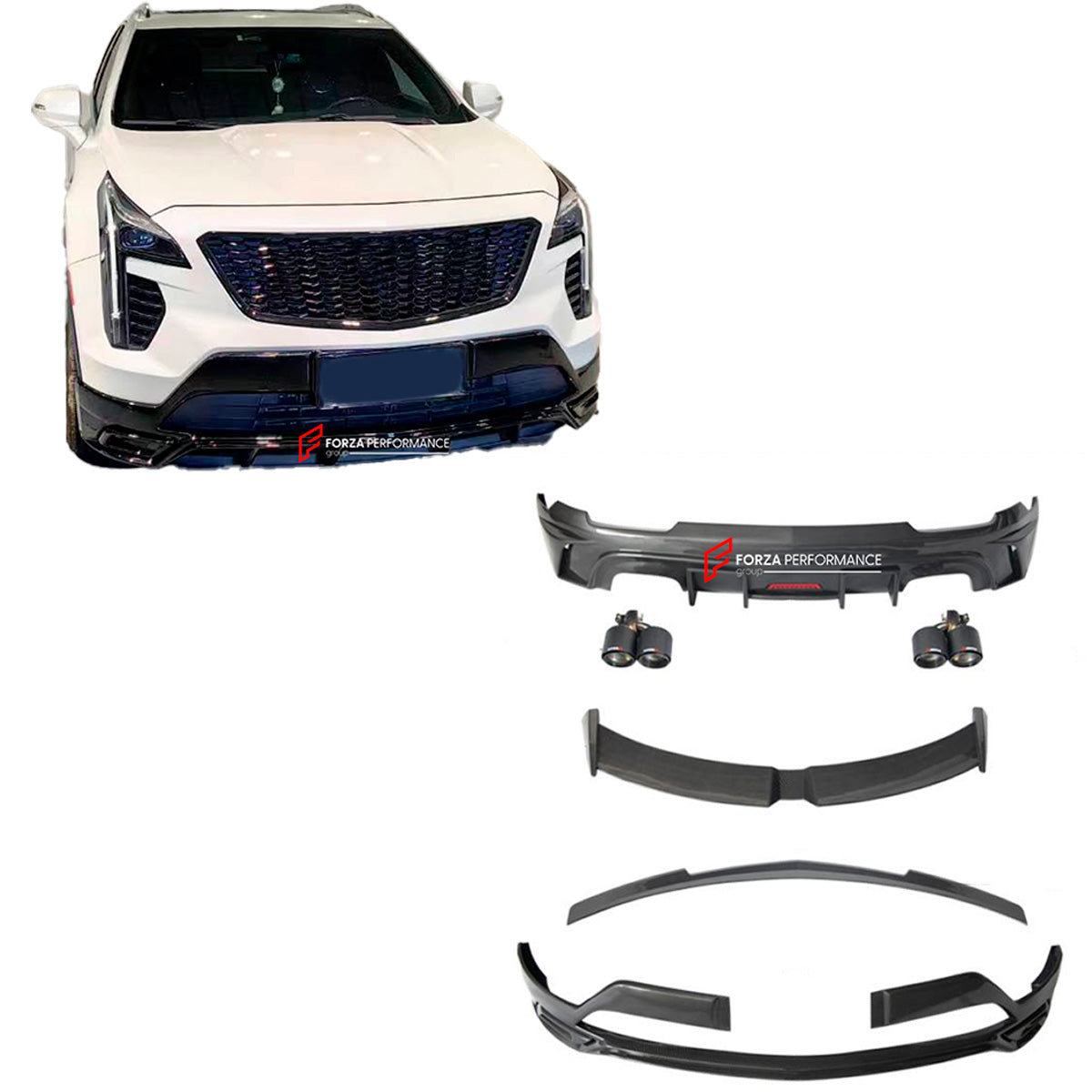 BODY KIT for CADILLAC XT4 2019
Set includes:
Front Lip
Roof Spoiler
Lip Spoiler
Rear Diffuser
Exhaust Tips
Material: PP Plastic
NOTE: Professional installation is required.