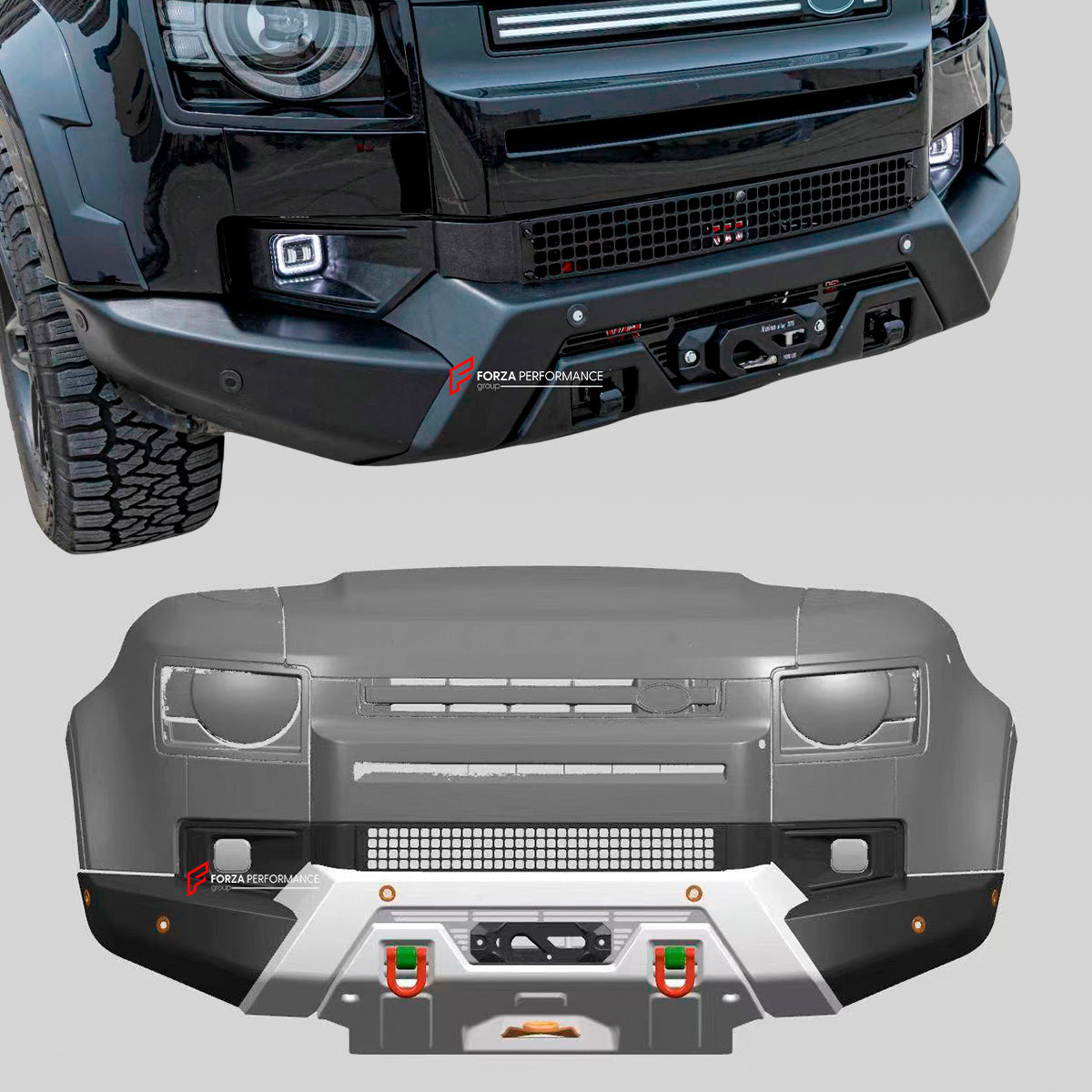ALUMINUM FRONT WINCH BUMPER for LAND ROVER DEFENDER L663 2019+

Set includes:
Front Winch Bumper

Material: Aluminum
Note: Professional installation is required