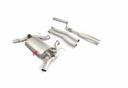 VALVED EXHAUST CATBACK MUFFLER for CADILLAC CT4 2.0T 2019+  Valved exhaust, meaning that has remote, controlled valves - allowing a switch between an aggressive loud sports sound and a sound that is closer to the OEM sound.  Set includes:  Center Pipes Muffler with valves Valve control box with remote control (you may also reuse your factory exhaust valve motors