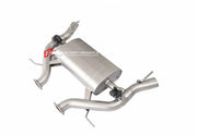 VALVED EXHAUST CATBACK MUFFLER for CADILLAC CT4 2.0T 2019+  Valved exhaust, meaning that has remote, controlled valves - allowing a switch between an aggressive loud sports sound and a sound that is closer to the OEM sound.  Set includes:  Center Pipes Muffler with valves Valve control box with remote control (you may also reuse your factory exhaust valve motors
