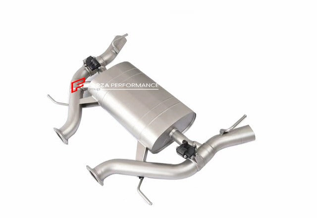 VALVED EXHAUST CATBACK MUFFLER for CADILLAC CT4 2.0T 2019+  Valved exhaust, meaning that has remote, controlled valves - allowing a switch between an aggressive loud sports sound and a sound that is closer to the OEM sound.  Set includes:  Center Pipes Muffler with valves Valve control box with remote control (you may also reuse your factory exhaust valve motors