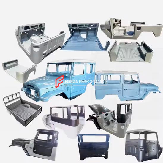 CAR BODY SHELL for LAND CRUISER 40 SERIES FJ40 FJ45 FJ43 HJ45 BJ40 FJ47 1960 - 1984

Set includes:

Body Shell
Front Grille Cover
Front Hood / Bonnet
Dashboard
Front Fenders
Doors
Rear Fenders
Rear Hood / Bonnet
Rear Bumper

Material: Steel.

Warranty: 1 year, unlimited mileage warranty

NOTE: Professional installation is required.