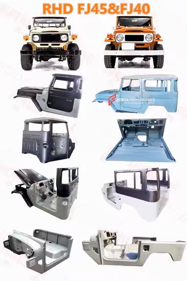 CAR BODY SHELL for LAND CRUISER 40 SERIES FJ40 FJ45 FJ43 HJ45 BJ40 FJ47 1960 - 1984

Set includes:

Body Shell
Front Grille Cover
Front Hood / Bonnet
Dashboard
Front Fenders
Doors
Rear Fenders
Rear Hood / Bonnet
Rear Bumper

Material: Steel.

Warranty: 1 year, unlimited mileage warranty

NOTE: Professional installation is required.