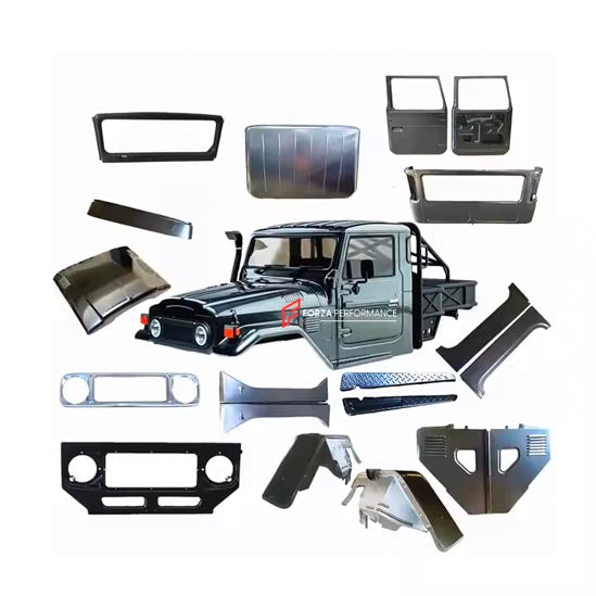 CAR BODY SHELL for LAND CRUISER 40 SERIES FJ40 FJ45 FJ43 HJ45 BJ40 FJ47 1960 - 1984

Set includes:

Body Shell
Front Grille Cover
Front Hood / Bonnet
Dashboard
Front Fenders
Doors
Rear Fenders
Rear Hood / Bonnet
Rear Bumper

Material: Steel.

Warranty: 1 year, unlimited mileage warranty

NOTE: Professional installation is required.