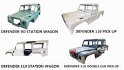 CAR BODY SHELL for LAND ROVER DEFENDER 90 110 130 L315 L316 1983 - 2016

Set includes:

Body Shell
Front Grille Cover
Front Hood / Bonnet
Dashboard
Front Fenders
Doors
Rear Fenders
Rear Hood / Bonnet
Rear Bumper

Material: Steel.

Warranty: 1 year, unlimited mileage warranty

NOTE: Professional installation is required.