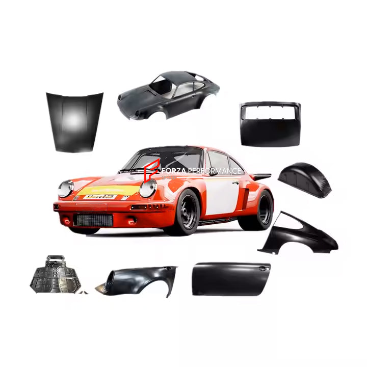 CAR BODY SHELL for PORSCHE 911 964 1989 - 1994

Set includes:

Body Shell
Front Hood / Bonnet
Front Fenders
Doors
Rear Fenders
Rear Hood / Bonnet
Rear Bumper

Material: Steel.

Warranty: 1 year, unlimited mileage warranty

NOTE: Professional installation is required.
