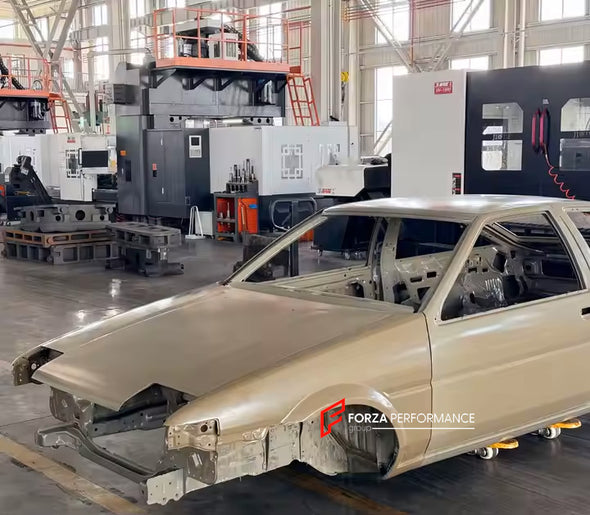 CAR BODY SHELL for TOYOTA AE86 1983 - 1987

Set includes:

Body Shell
Front Hood / Bonnet
Front Fenders
Doors
Rear Fenders
Rear Hood / Bonnet
Rear Bumper

Material: Steel.

Warranty: 1 year, unlimited mileage warranty

NOTE: Professional installation is required.