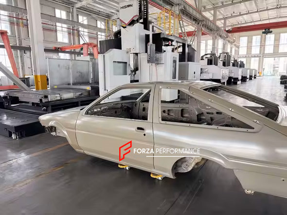 CAR BODY SHELL for TOYOTA AE86 1983 - 1987

Set includes:

Body Shell
Front Hood / Bonnet
Front Fenders
Doors
Rear Fenders
Rear Hood / Bonnet
Rear Bumper

Material: Steel.

Warranty: 1 year, unlimited mileage warranty

NOTE: Professional installation is required.