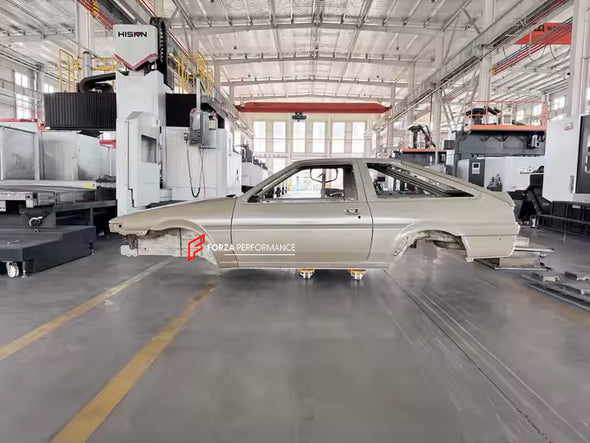 CAR BODY SHELL for TOYOTA AE86 1983 - 1987

Set includes:

Body Shell
Front Hood / Bonnet
Front Fenders
Doors
Rear Fenders
Rear Hood / Bonnet
Rear Bumper

Material: Steel.

Warranty: 1 year, unlimited mileage warranty

NOTE: Professional installation is required.