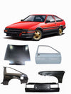 CAR BODY SHELL for TOYOTA AE86 1983 - 1987

Set includes:

Body Shell
Front Hood / Bonnet
Front Fenders
Doors
Rear Fenders
Rear Hood / Bonnet
Rear Bumper

Material: Steel.

Warranty: 1 year, unlimited mileage warranty

NOTE: Professional installation is required.