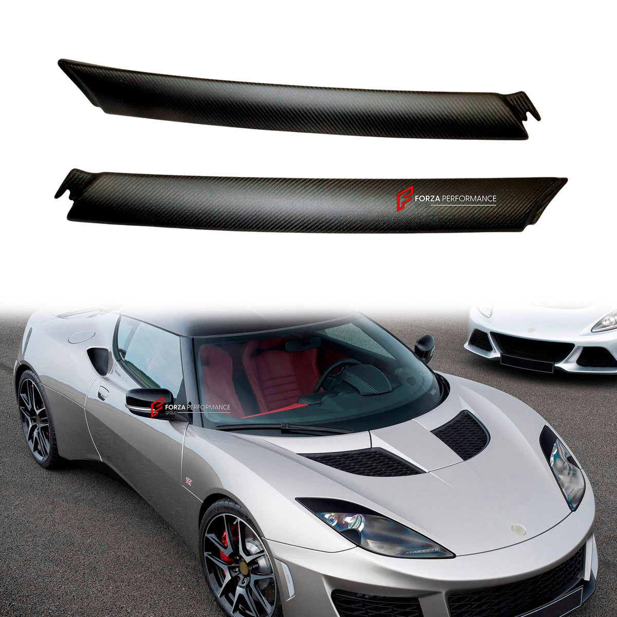 Carbon A-Pillar Cover for Lotus Evora GTE 2009 - 2021
Set includes:

A-Pillar Cover
Material: Carbon

NOTE: Professional installation is required.