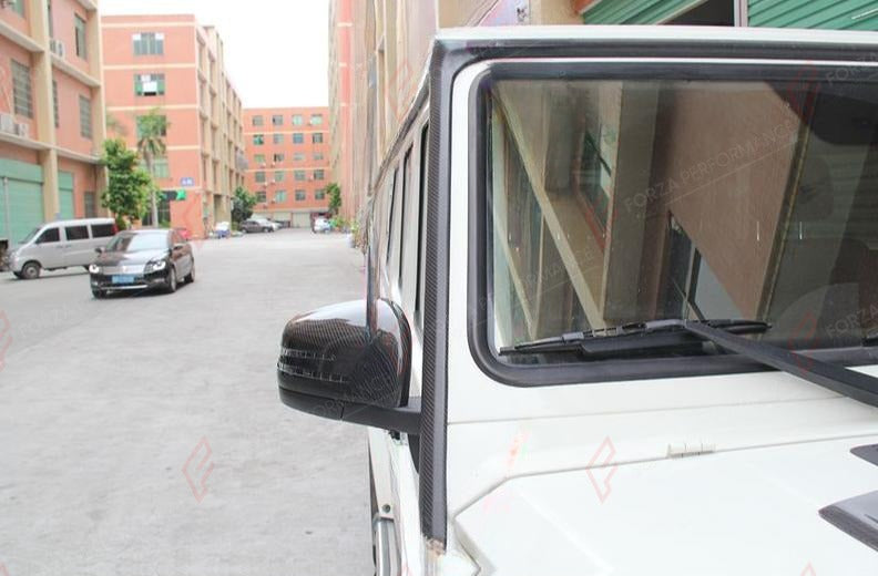 CARBON A PILLAR COVERS 2 PCS for MERCEDES BENZ G CLASS W463 2008 - 2017
Set includes:

A Pillar Covers (2 pcs/set)
Material: Carbon

NOTE: Professional installation is required.