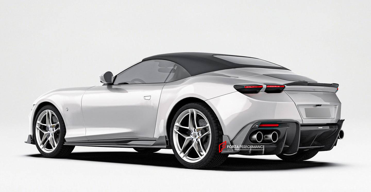 CARBON AERO KIT for FERRARI ROMA 2019+

Set includes:

Front Lip
Side Skirts
Rear Spoiler
Rear Diffuser

Material: Dry Carbon

NOTE: Professional installation is required

Payment ►
Visa

Mastercard

PayPal with a credit card (add 4.4% at checkout)
Payoneer
Cryptocurrency
Shipment ►
By express DHL/UPS/TNT/FedEx
To local international airport
Special line by air
Special line by sea
To Europe and the UK by train

Please let us know which shipping option you prefer.