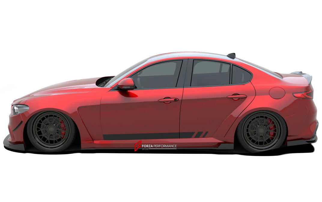 CARBON WIDE BODY KIT for ALFA ROMEO GIULIA 2016+

Set Include:

Front Lip
Front Bumper
Hood Bonnet
Fenders
Side Skirts
Rear Spoiler
Rear Diffuser
Material: Carbon

Note: Professional installation is required.
