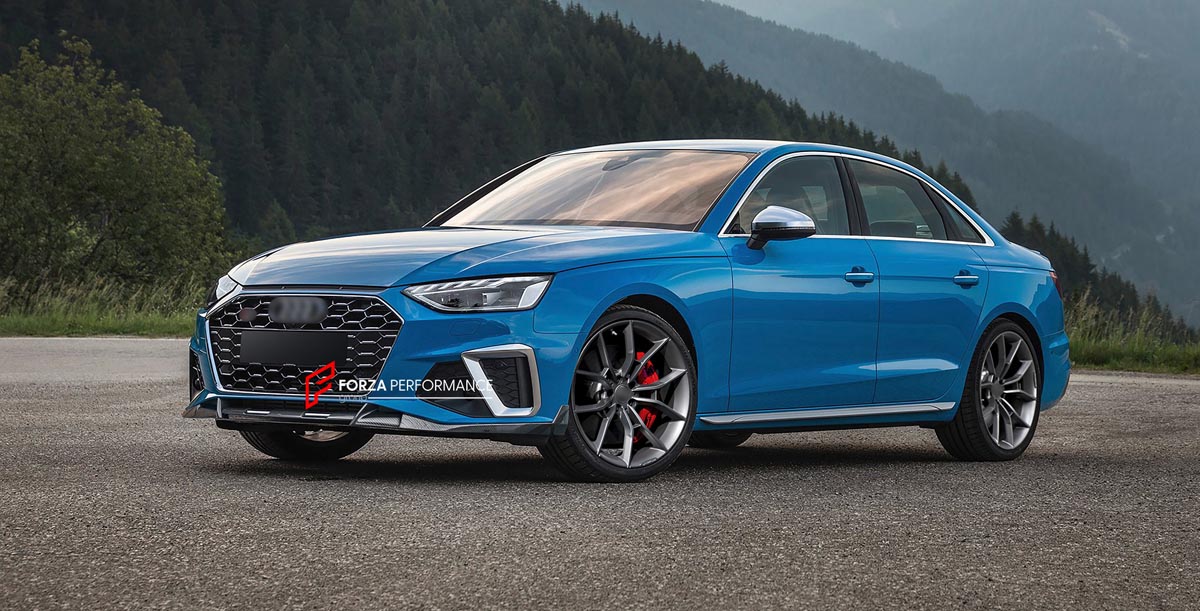 CARBON BODY KIT for AUDI A4 S4 B9 2019 - 2025 FORZA PERFORMANCE Custom fit Dry Carbon Achen Cybe Achencybe Design Style
Set includes:

Front Lip
Rear Diffuser (A4 version or S4 four-outlet exhaust version — specify your model)
Rear Spoiler
Material: Carbon

NOTE: Professional installation is required.