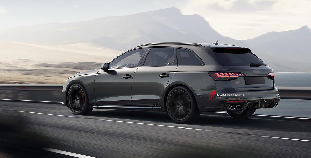 CARBON BODY KIT for AUDI A4 S4 B9 2019 - 2025 FORZA PERFORMANCE Custom fit Dry Carbon Achen Cybe Achencybe Design Style
Set includes:

Front Lip
Rear Diffuser (A4 version or S4 four-outlet exhaust version — specify your model)
Rear Spoiler
Material: Carbon

NOTE: Professional installation is required.