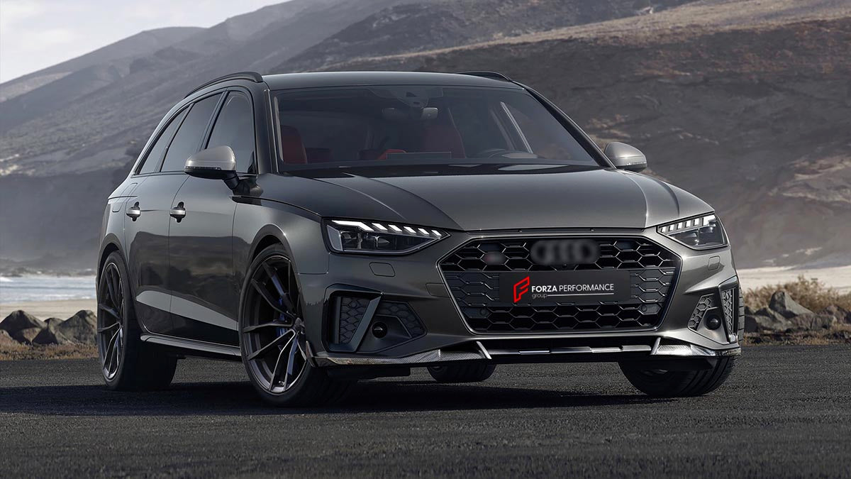 CARBON BODY KIT for AUDI A4 S4 B9 2019 - 2025 FORZA PERFORMANCE Custom fit Dry Carbon Achen Cybe Achencybe Design Style
Set includes:

Front Lip
Rear Diffuser (A4 version or S4 four-outlet exhaust version — specify your model)
Rear Spoiler
Material: Carbon

NOTE: Professional installation is required.