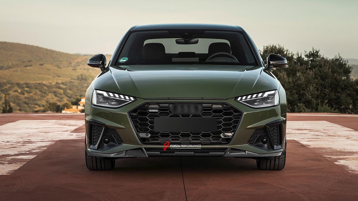 CARBON BODY KIT for AUDI A4 S4 B9 2019 - 2025 FORZA PERFORMANCE Custom fit Dry Carbon Achen Cybe Achencybe Design Style
Set includes:

Front Lip
Rear Diffuser (A4 version or S4 four-outlet exhaust version — specify your model)
Rear Spoiler
Material: Carbon

NOTE: Professional installation is required.