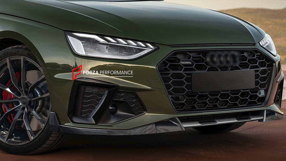 CARBON BODY KIT for AUDI A4 S4 B9 2019 - 2025 FORZA PERFORMANCE Custom fit Dry Carbon Achen Cybe Achencybe Design Style
Set includes:

Front Lip
Rear Diffuser (A4 version or S4 four-outlet exhaust version — specify your model)
Rear Spoiler
Material: Carbon

NOTE: Professional installation is required.