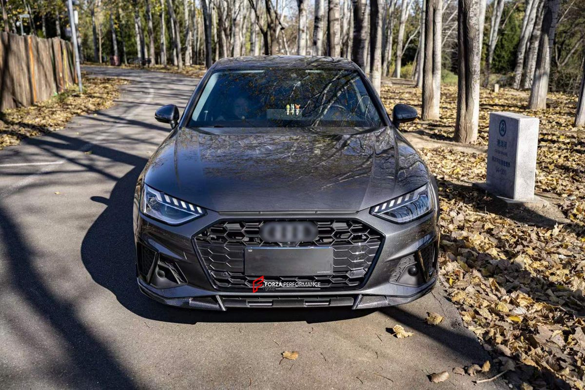 CARBON BODY KIT for AUDI A4 S4 B9 2019 - 2025 FORZA PERFORMANCE Custom fit Dry Carbon Achen Cybe Achencybe Design Style
Set includes:

Front Lip
Rear Diffuser (A4 version or S4 four-outlet exhaust version — specify your model)
Rear Spoiler
Material: Carbon

NOTE: Professional installation is required.