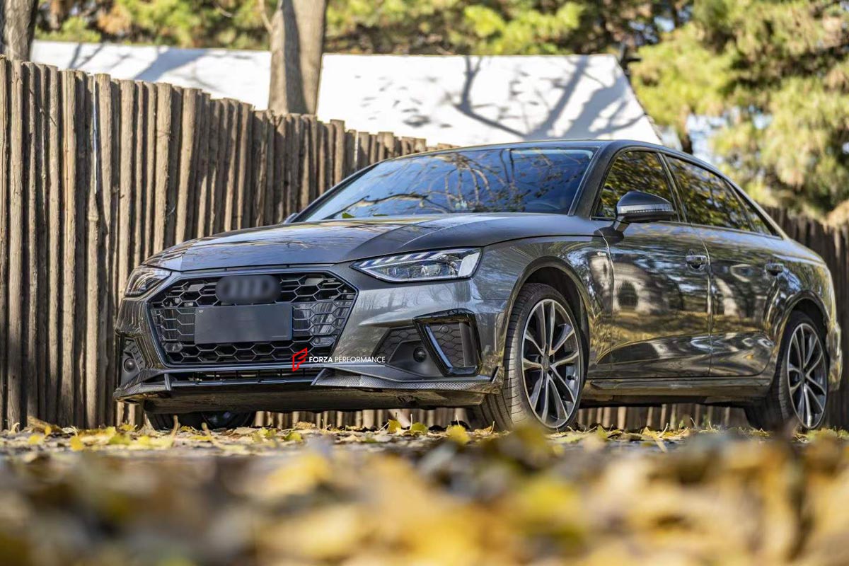 CARBON BODY KIT for AUDI A4 S4 B9 2019 - 2025 FORZA PERFORMANCE Custom fit Dry Carbon Achen Cybe Achencybe Design Style
Set includes:

Front Lip
Rear Diffuser (A4 version or S4 four-outlet exhaust version — specify your model)
Rear Spoiler
Material: Carbon

NOTE: Professional installation is required.