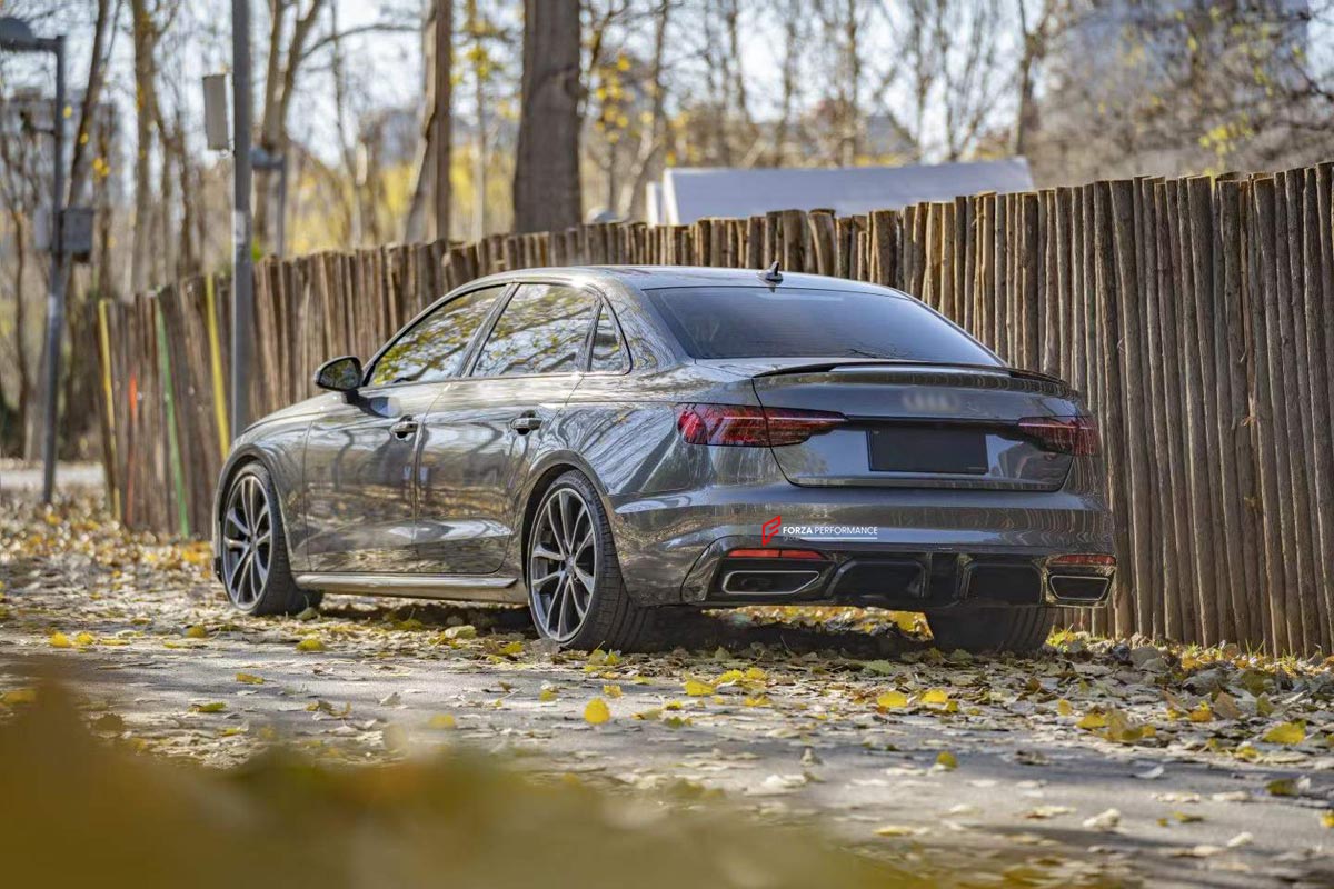 CARBON BODY KIT for AUDI A4 S4 B9 2019 - 2025 FORZA PERFORMANCE Custom fit Dry Carbon Achen Cybe Achencybe Design Style
Set includes:

Front Lip
Rear Diffuser (A4 version or S4 four-outlet exhaust version — specify your model)
Rear Spoiler
Material: Carbon

NOTE: Professional installation is required.