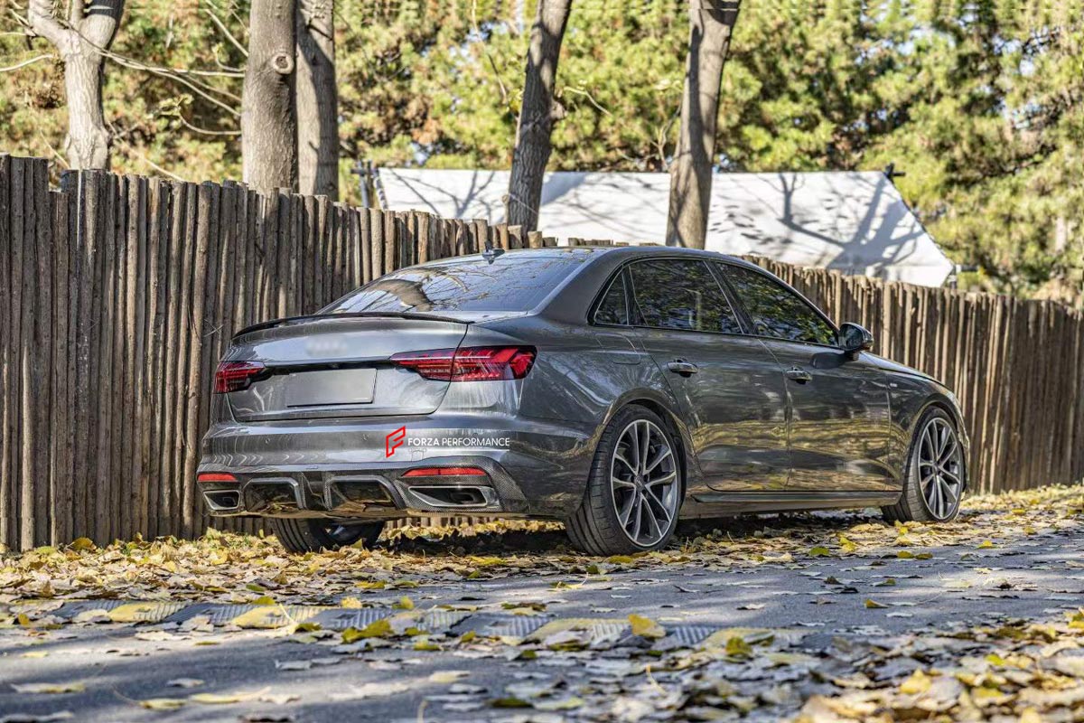 CARBON BODY KIT for AUDI A4 S4 B9 2019 - 2025 FORZA PERFORMANCE Custom fit Dry Carbon Achen Cybe Achencybe Design Style
Set includes:

Front Lip
Rear Diffuser (A4 version or S4 four-outlet exhaust version — specify your model)
Rear Spoiler
Material: Carbon

NOTE: Professional installation is required.