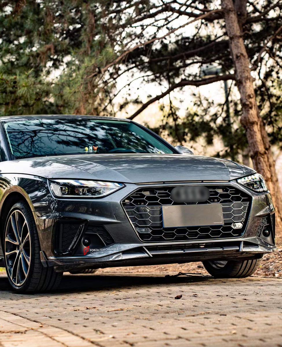 CARBON BODY KIT for AUDI A4 S4 B9 2019 - 2025 FORZA PERFORMANCE Custom fit Dry Carbon Achen Cybe Achencybe Design Style
Set includes:

Front Lip
Rear Diffuser (A4 version or S4 four-outlet exhaust version — specify your model)
Rear Spoiler
Material: Carbon

NOTE: Professional installation is required.