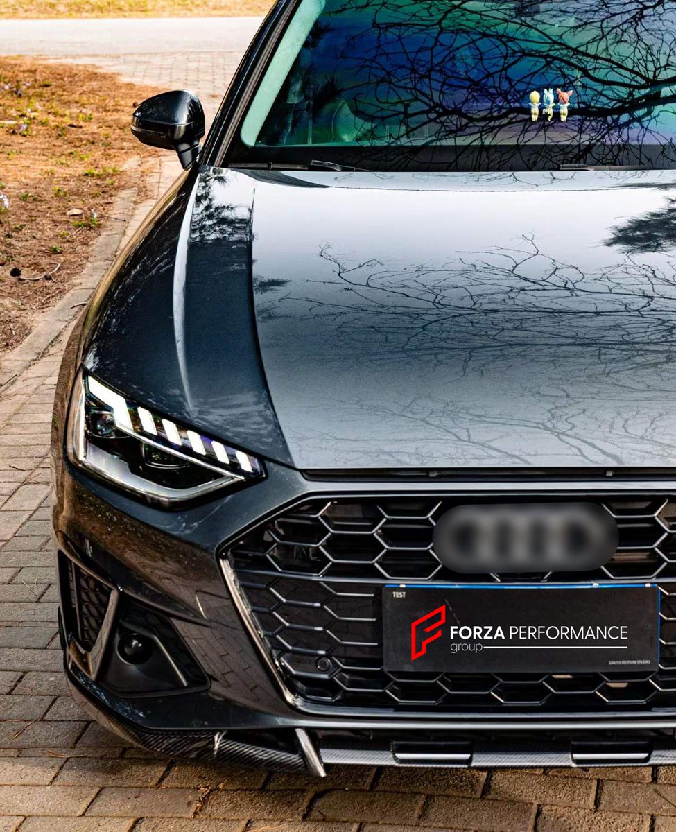 CARBON BODY KIT for AUDI A4 S4 B9 2019 - 2025 FORZA PERFORMANCE Custom fit Dry Carbon Achen Cybe Achencybe Design Style
Set includes:

Front Lip
Rear Diffuser (A4 version or S4 four-outlet exhaust version — specify your model)
Rear Spoiler
Material: Carbon

NOTE: Professional installation is required.