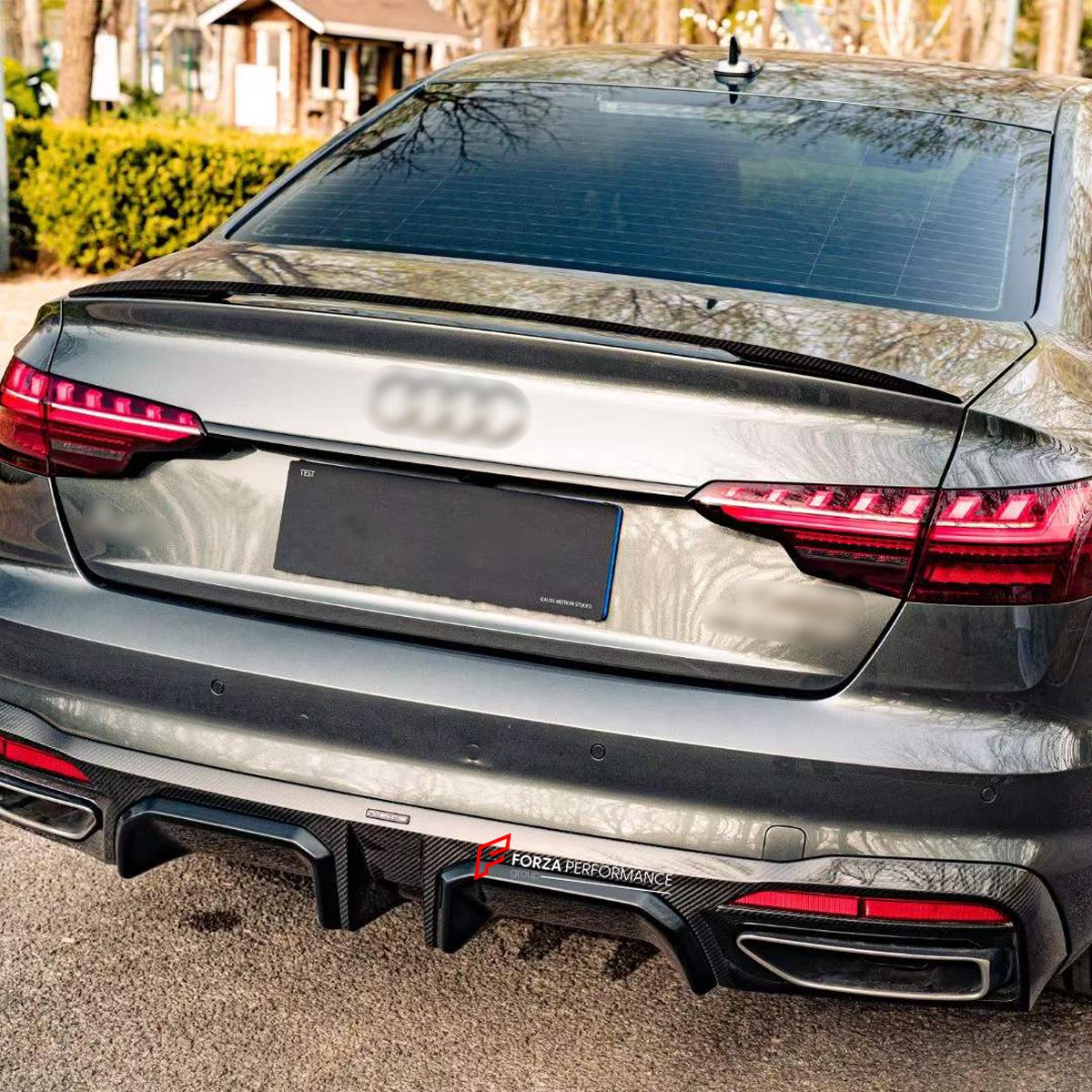 CARBON BODY KIT for AUDI A4 S4 B9 2019 - 2025 FORZA PERFORMANCE Custom fit Dry Carbon Achen Cybe Achencybe Design Style
Set includes:

Front Lip
Rear Diffuser (A4 version or S4 four-outlet exhaust version — specify your model)
Rear Spoiler
Material: Carbon

NOTE: Professional installation is required.
