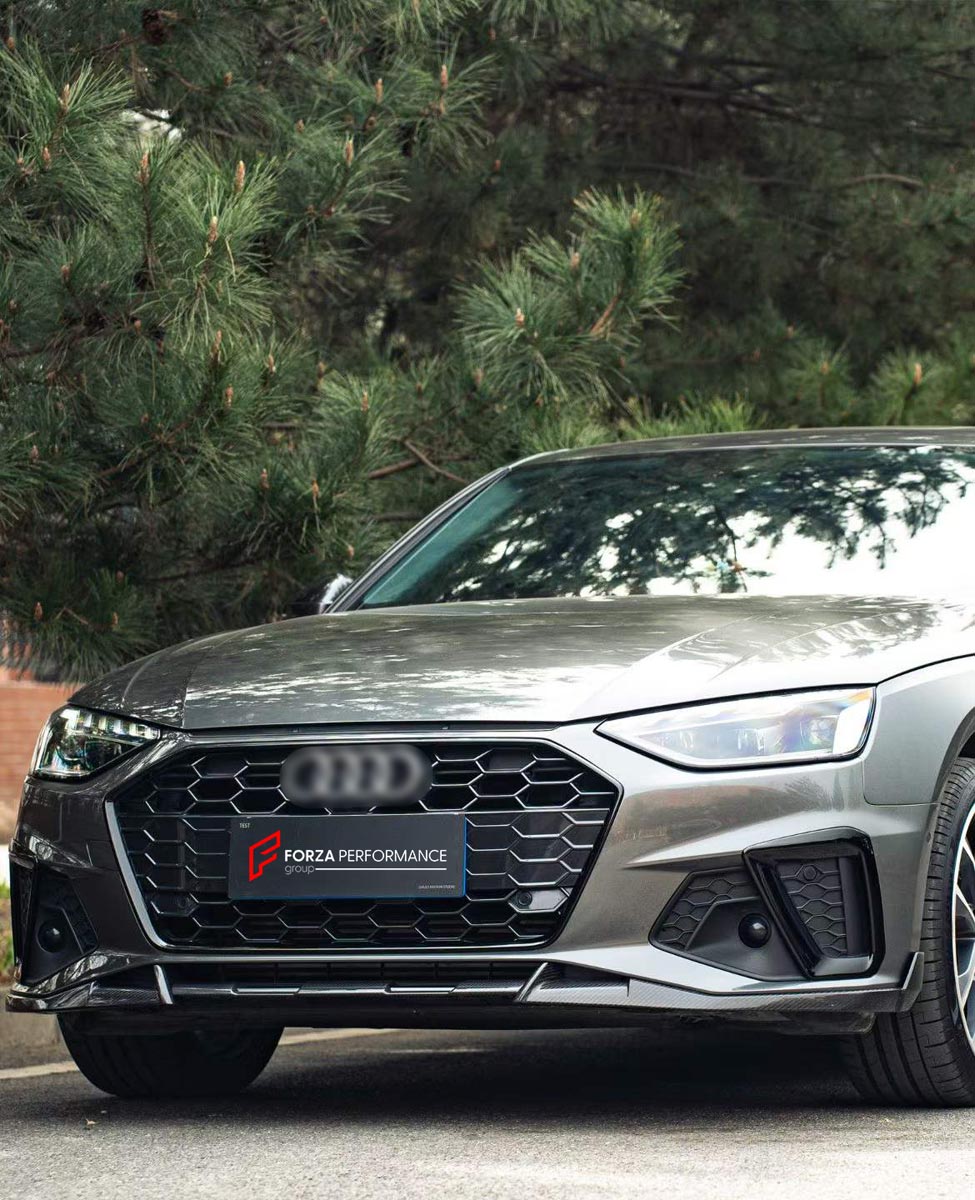 CARBON BODY KIT for AUDI A4 S4 B9 2019 - 2025 FORZA PERFORMANCE Custom fit Dry Carbon Achen Cybe Achencybe Design Style
Set includes:

Front Lip
Rear Diffuser (A4 version or S4 four-outlet exhaust version — specify your model)
Rear Spoiler
Material: Carbon

NOTE: Professional installation is required.