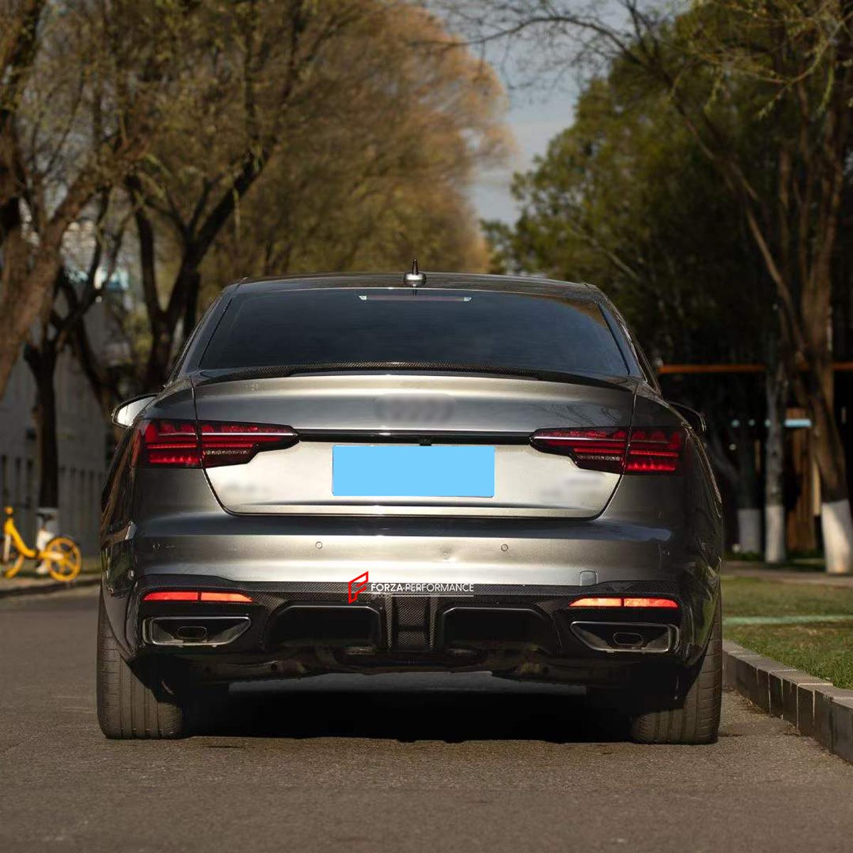 CARBON BODY KIT for AUDI A4 S4 B9 2019 - 2025 FORZA PERFORMANCE Custom fit Dry Carbon Achen Cybe Achencybe Design Style
Set includes:

Front Lip
Rear Diffuser (A4 version or S4 four-outlet exhaust version — specify your model)
Rear Spoiler
Material: Carbon

NOTE: Professional installation is required.