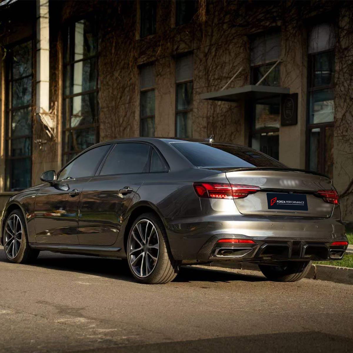 CARBON BODY KIT for AUDI A4 S4 B9 2019 - 2025 FORZA PERFORMANCE Custom fit Dry Carbon Achen Cybe Achencybe Design Style
Set includes:

Front Lip
Rear Diffuser (A4 version or S4 four-outlet exhaust version — specify your model)
Rear Spoiler
Material: Carbon

NOTE: Professional installation is required.