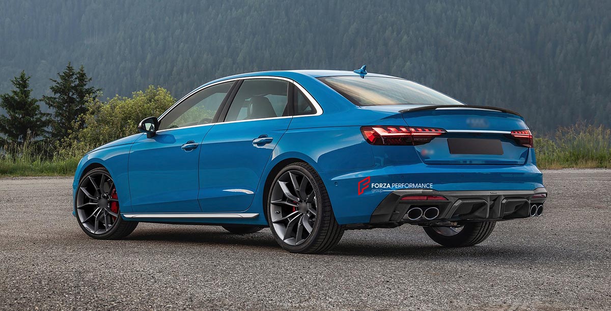 CARBON BODY KIT for AUDI A4 S4 B9 2019 - 2025 FORZA PERFORMANCE Custom fit Dry Carbon Achen Cybe Achencybe Design Style
Set includes:

Front Lip
Rear Diffuser (A4 version or S4 four-outlet exhaust version — specify your model)
Rear Spoiler
Material: Carbon

NOTE: Professional installation is required.