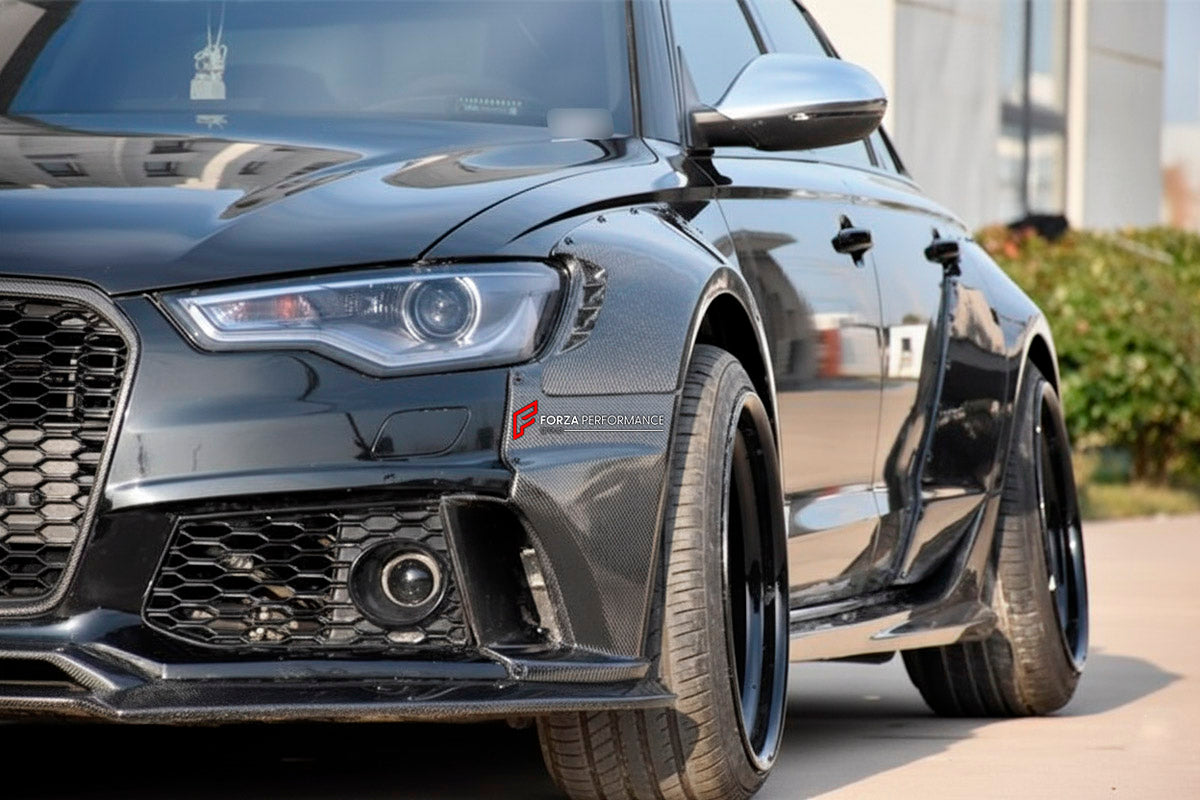 CARBON BODY KIT for Audi A6 C7 2011 - 2018
Set includes:

Front Lip
Front Fenders
Side Skirts
Rear Fenders
Ducktail Spoiler
Rear Diffuser
Rear Bumper Splitters
Material: Carbon

NOTE: Professional installation is required.