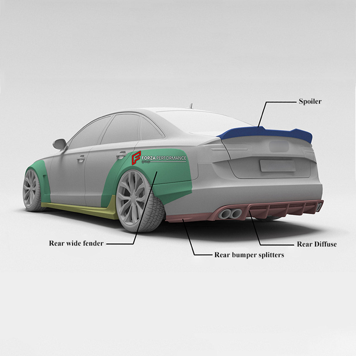 CARBON BODY KIT for Audi A6 C7 2011 - 2018
Set includes:

Front Lip
Front Fenders
Side Skirts
Rear Fenders
Ducktail Spoiler
Rear Diffuser
Rear Bumper Splitters
Material: Carbon

NOTE: Professional installation is required.
