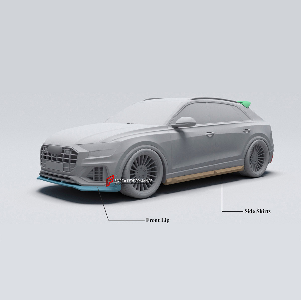 CARBON BODY KIT for Audi Q8 4M 2019 - 2023
Set includes:

Front Lip
Side Skirts
Roof Spoiler
Rear Diffuser
Material: Carbon

NOTE: Professional installation is required.