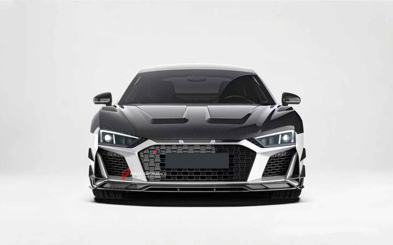 CARBON BODY KIT for AUDI R8 4S FACELIFT 2019 - 2023

Set includes:

Front Lip
Front Canards
Hood / Bonnet
Side Air Vents Cover
Side Skirts
Rear Spoiler
Rear Diffuser

Material: Carbon Fiber

Note: Professional installation is required.