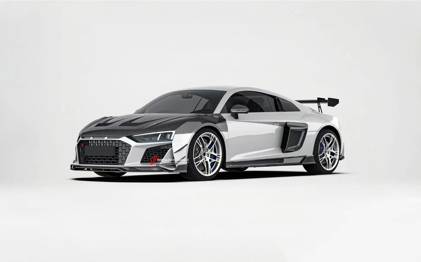 CARBON BODY KIT for AUDI R8 4S FACELIFT 2019 - 2023

Set includes:

Front Lip
Front Canards
Hood / Bonnet
Side Air Vents Cover
Side Skirts
Rear Spoiler
Rear Diffuser

Material: Carbon Fiber

Note: Professional installation is required.