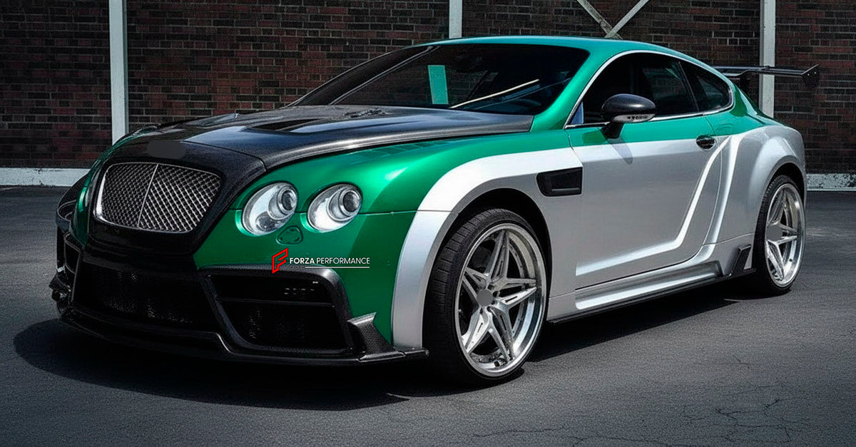 CARBON BODY KIT for Bentley Continental GT II 2011 - 2018
Set includes:

Front Bumper
Hood Bonnet
Front Fenders
Door Panels
Side Skirts
Rear Wing Spoiler
Ducktail Spoiler
Rear Bumper
Rear Diffuser
Material: Carbon

NOTE: Professional installation is required.

