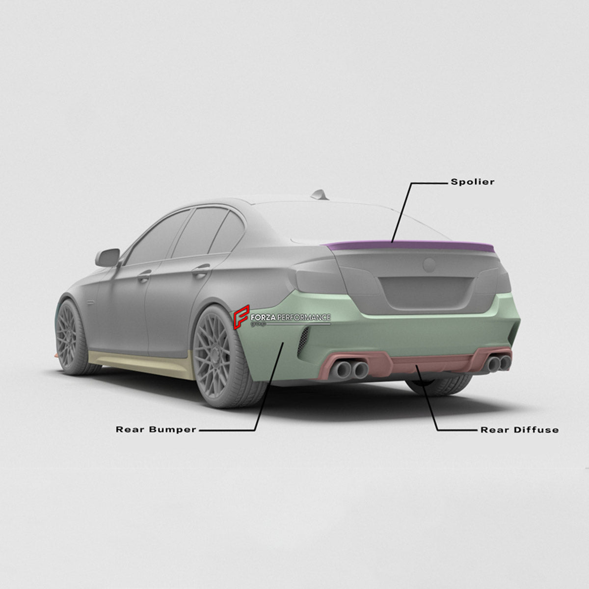 CARBON BODY KIT for BMW 5 SERIES VI F10 F18 2009 - 2017
Set includes:

Front Bumper
Front Bumper Fins
Front Lip
Side Skirts
Ducktail Spoiler
Rear Diffuser
Rear Bumper
Material: Carbon

NOTE: Professional installation is required.