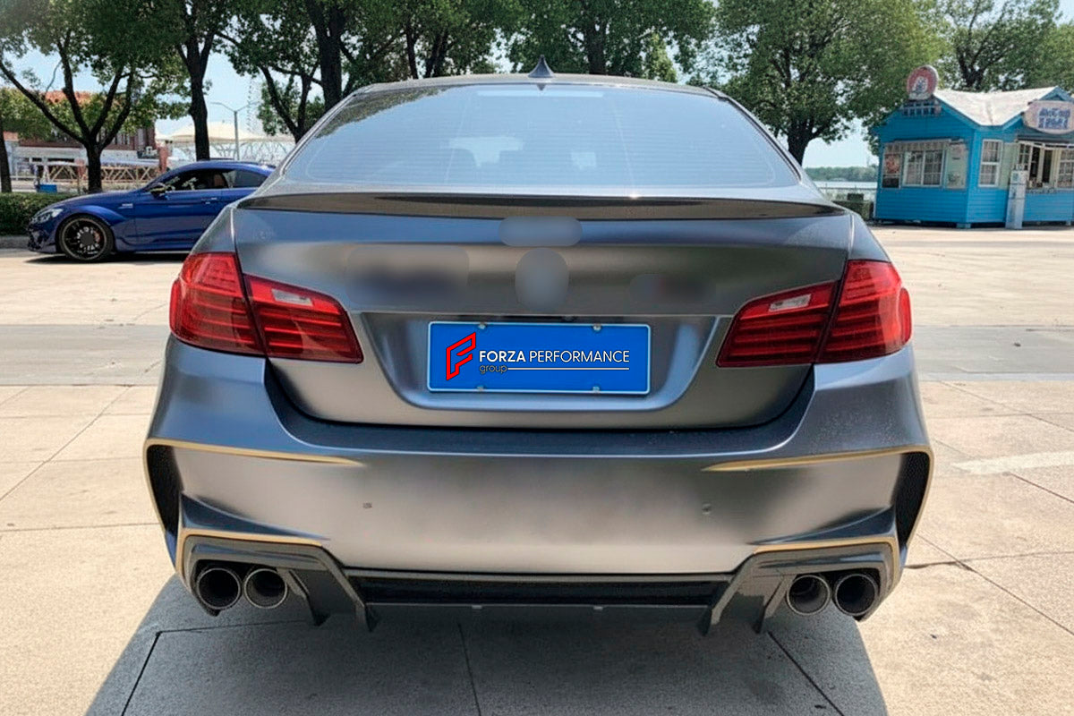 CARBON BODY KIT for BMW 5 SERIES VI F10 F18 2009 - 2017
Set includes:

Front Bumper
Front Bumper Fins
Front Lip
Side Skirts
Ducktail Spoiler
Rear Diffuser
Rear Bumper
Material: Carbon

NOTE: Professional installation is required.