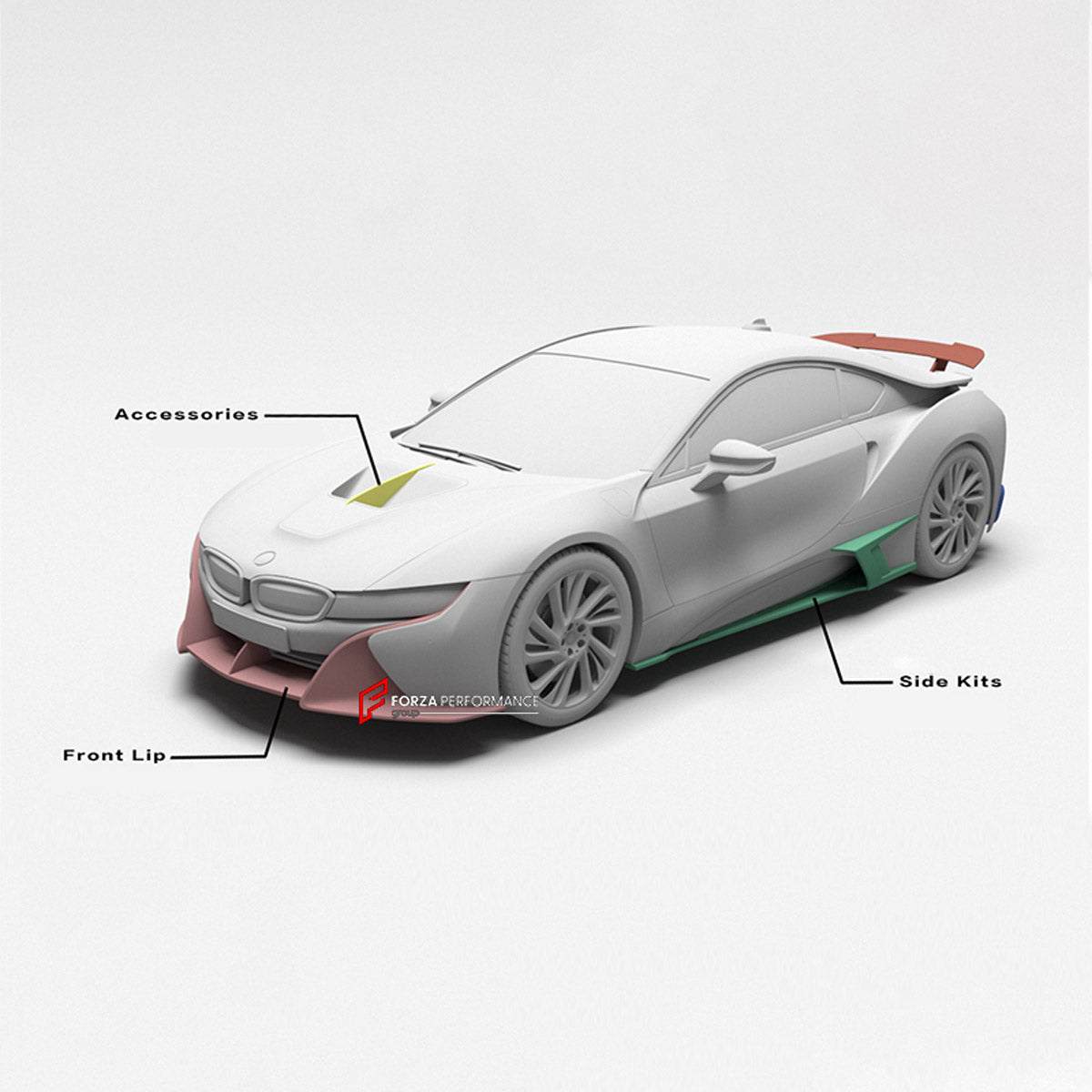 CARBON BODY KIT for BMW I8 2014 - 2020

Set Include:

Front Lip
Hood Bonnet Air Vents
Side Skirts
Rear Spoiler
Rear Diffuser
Material: Carbon

Note: Professional installation is required.