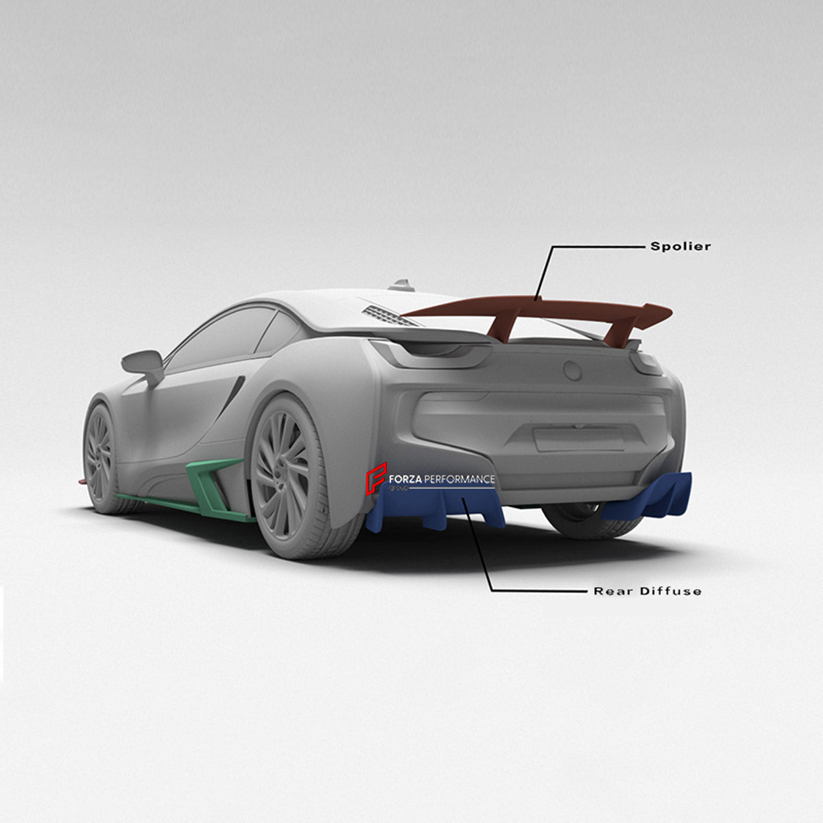 CARBON BODY KIT for BMW I8 2014 - 2020

Set Include:

Front Lip
Hood Bonnet Air Vents
Side Skirts
Rear Spoiler
Rear Diffuser
Material: Carbon

Note: Professional installation is required.